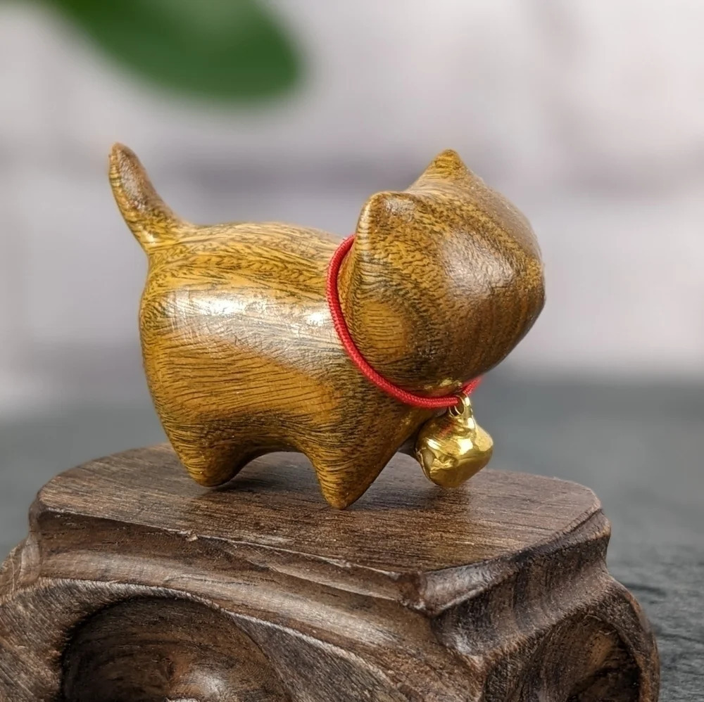 Wooden hand carved kitty cat feline figurine statue - Picture 3 of 7